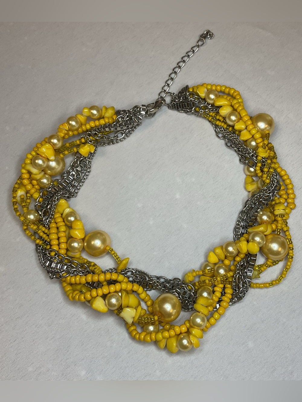 Vintage Yellow Multi Strand Beaded Necklace Bold Statement Jewelry Boho